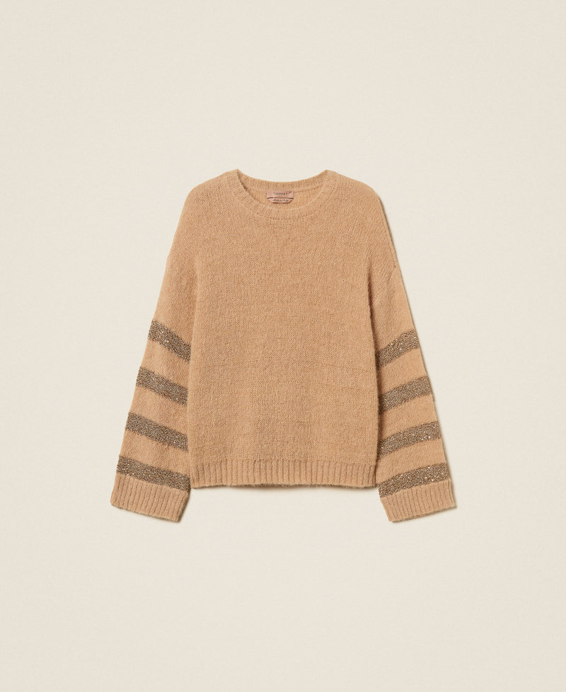 Alpaca blend striped jumper Sandy Brown/Hemp Beige - Gold Woman 262TP3530_13825_S0