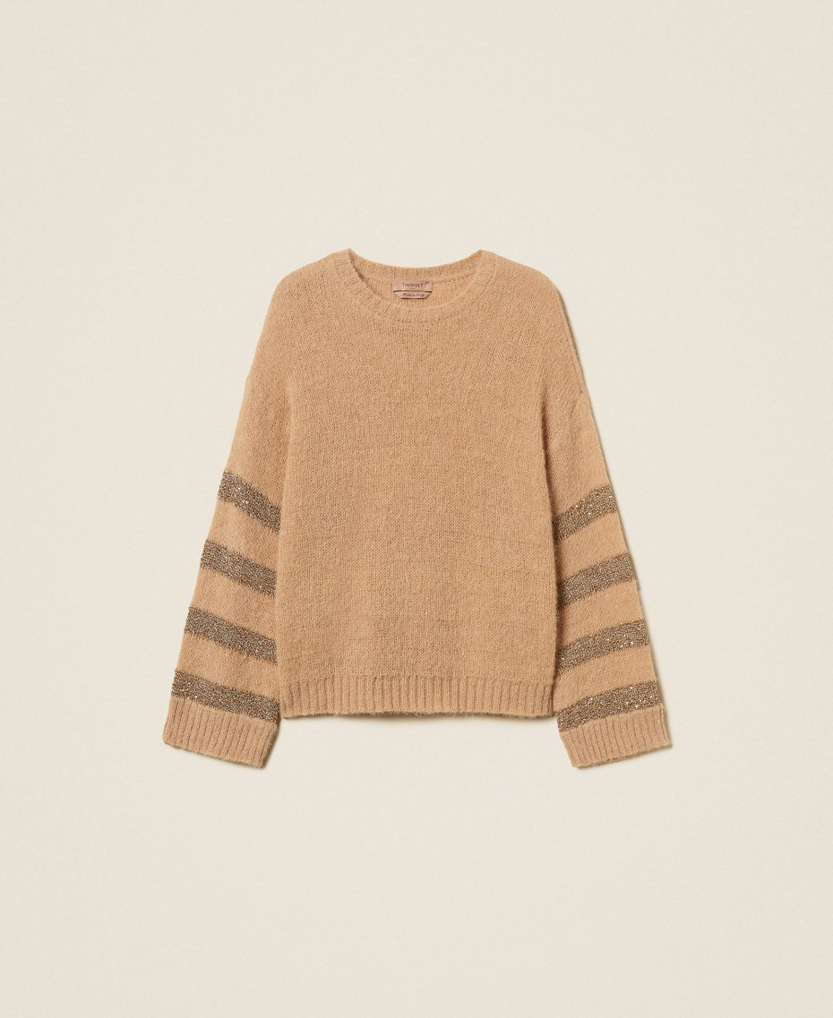 Alpaca blend striped jumper Sandy Brown/Hemp Beige - Gold Woman 262TP3530_13825_S0