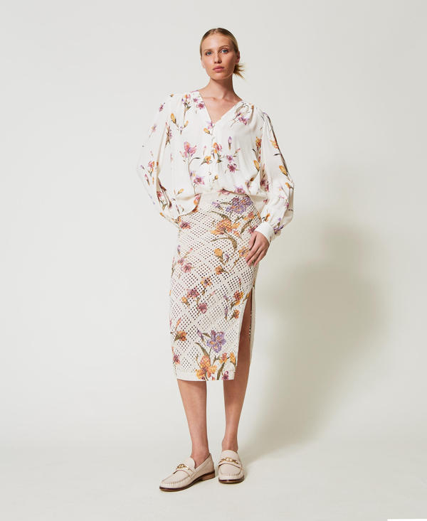 Mesh skirt with floral print