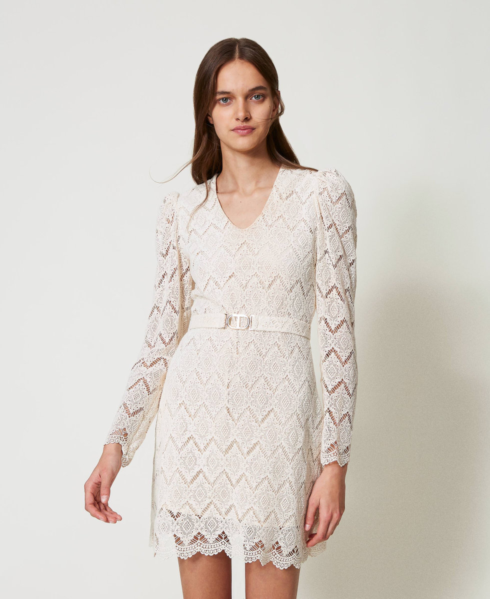 Short macram&eacute; lace dress Delicate Beige Woman 251TP2402_12140_02