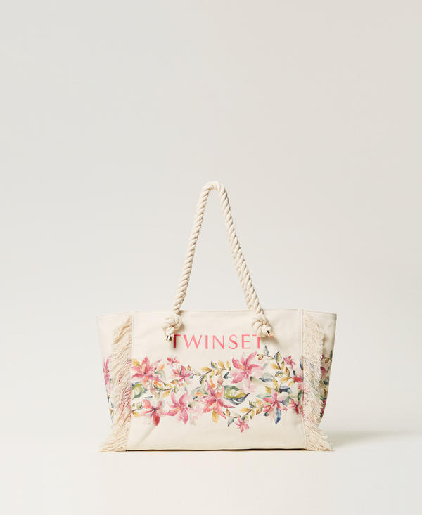 Borsa shopper in canvas stampato