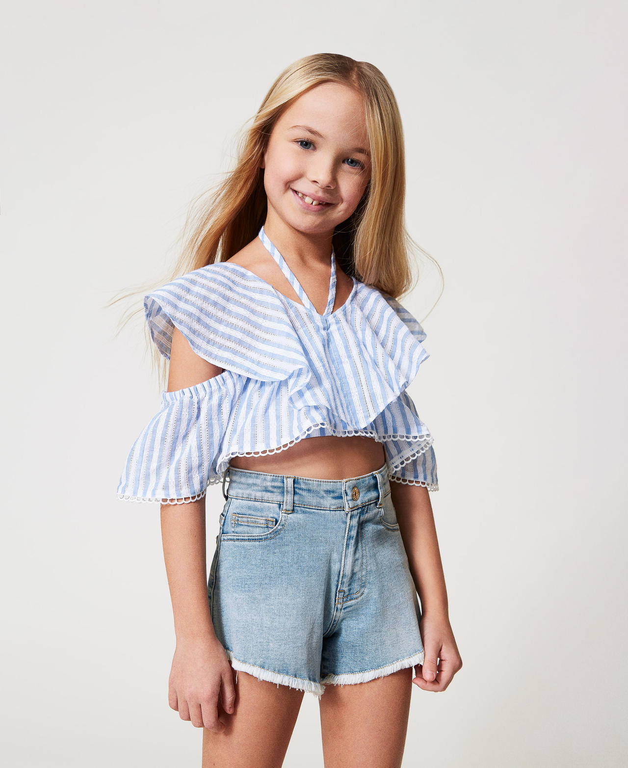 Frayed hem denim shorts Light Denim Girl 251GJ2521_11457_01