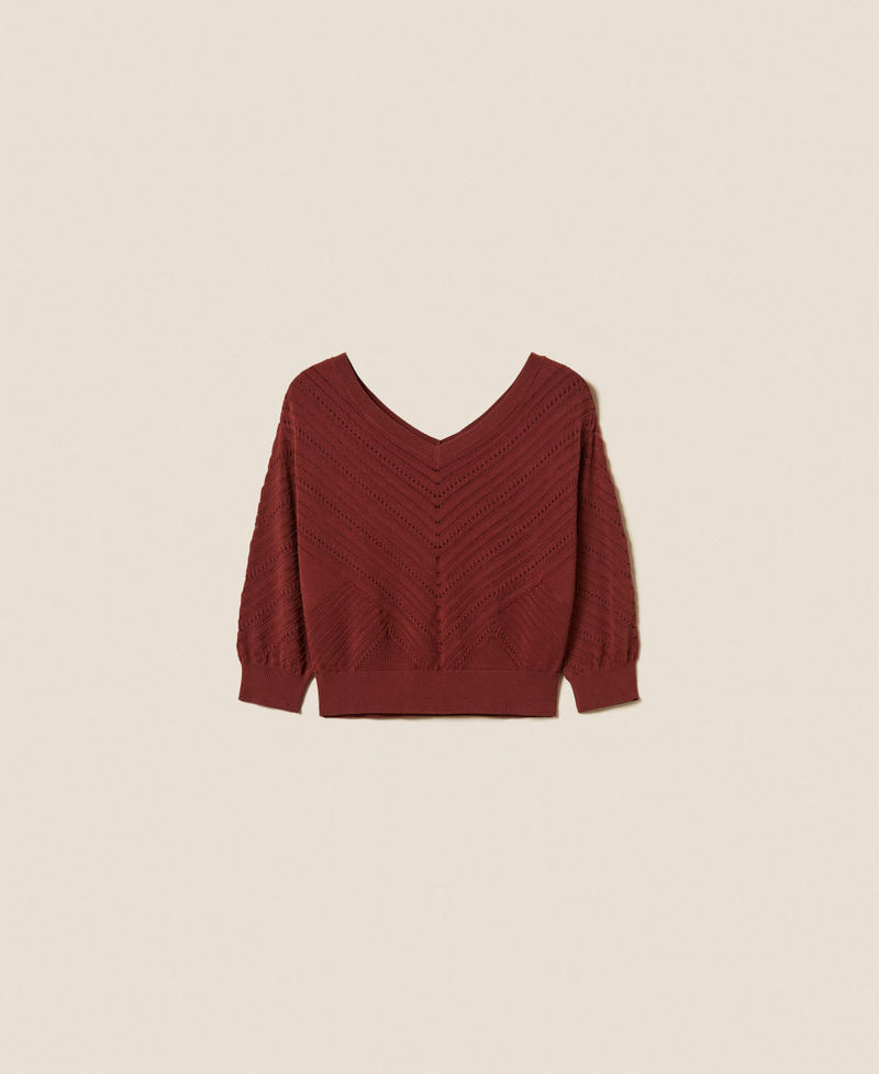 Chevron openwork jumper Brown Red Clay Woman 261AT3040_00260_S0