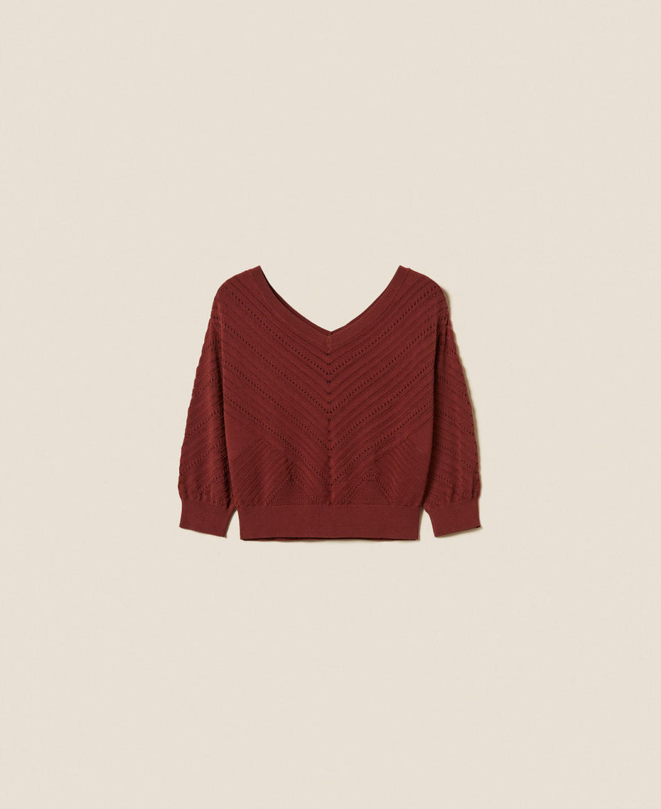 Chevron openwork jumper Brown Red Clay Woman 261AT3040_00260_S0