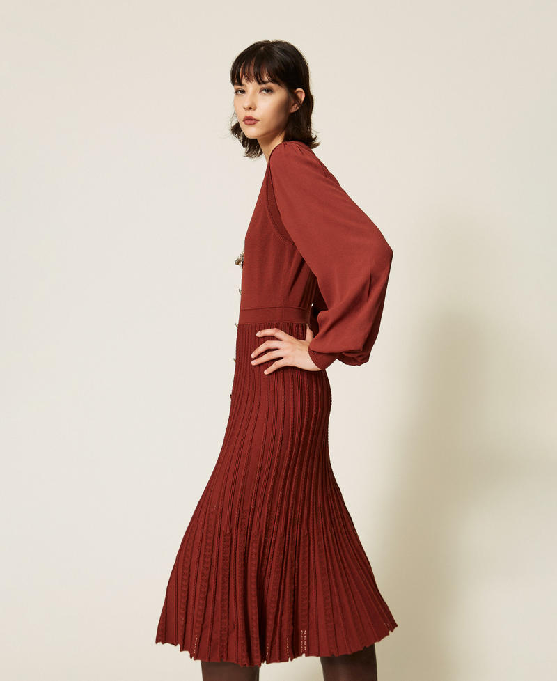 Robe longue trompe-l&rsquo;&oelig;il en maille Marron "Cherry Wood" Femme 262TP3082_06501_02