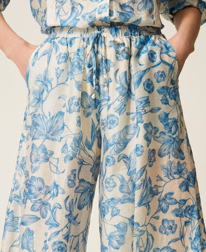 Palazzo-Hose mit Blumenmuster Print Toile De Jouy Off White/Blu Med Frau 261LM2SBB_13465_04