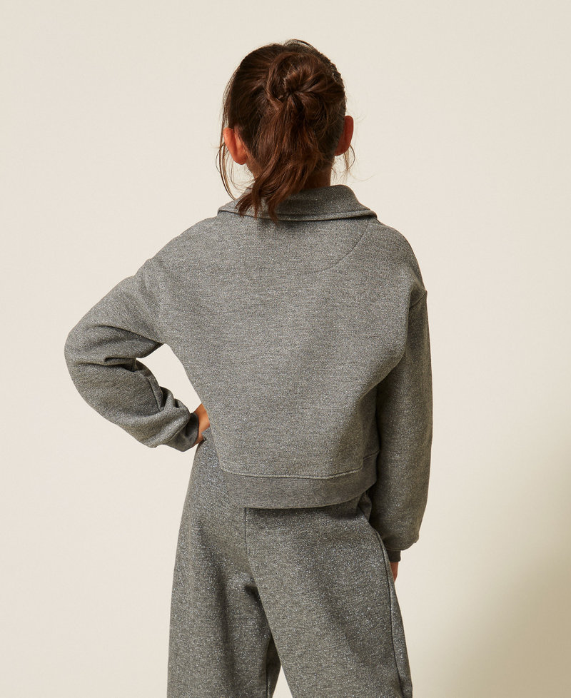 Sweatshirt with lurex and embroidered logo Dark Grey Melange Girl 262GJ2154_12839_03