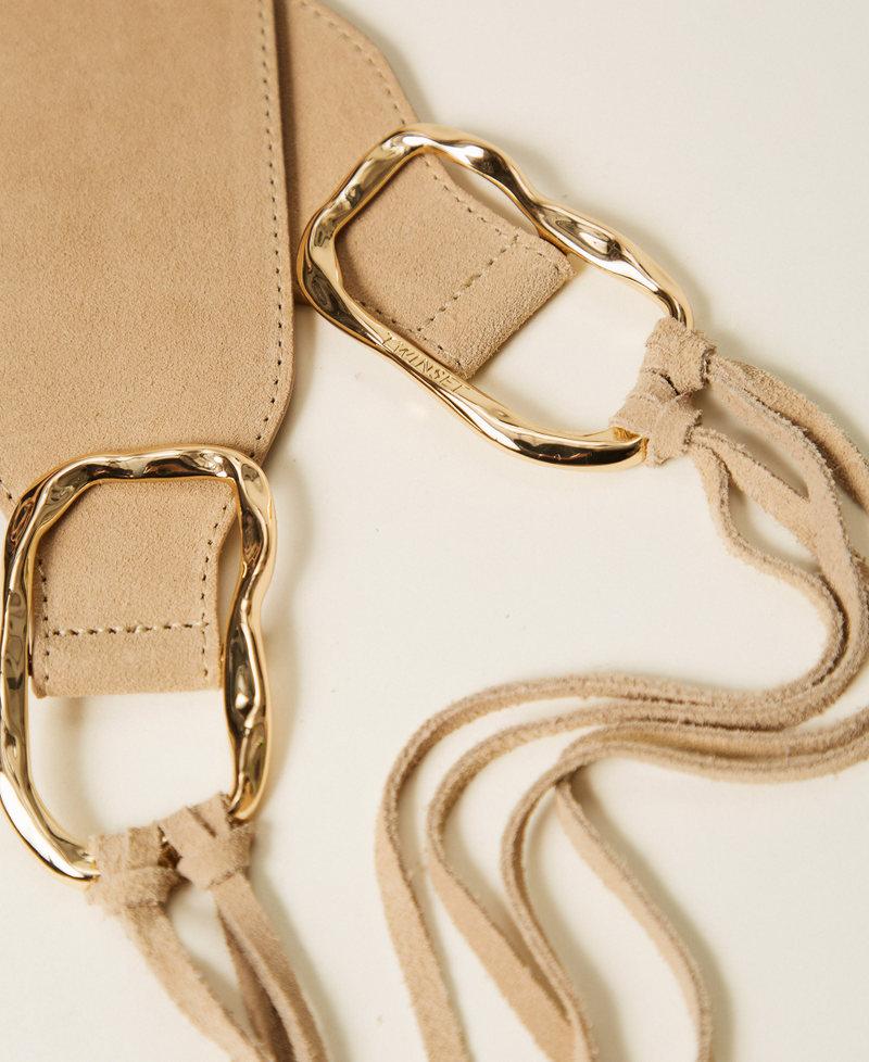 G&uuml;rtel aus Veloursleder mit Ringen Dunkles Perlmutt Frau 261TO5340_02952_02