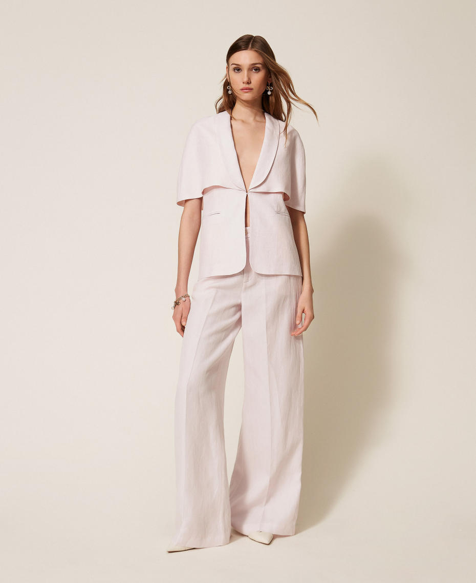 Linen blend wide leg trousers Pink Sand Woman 261TP2454_00570_01
