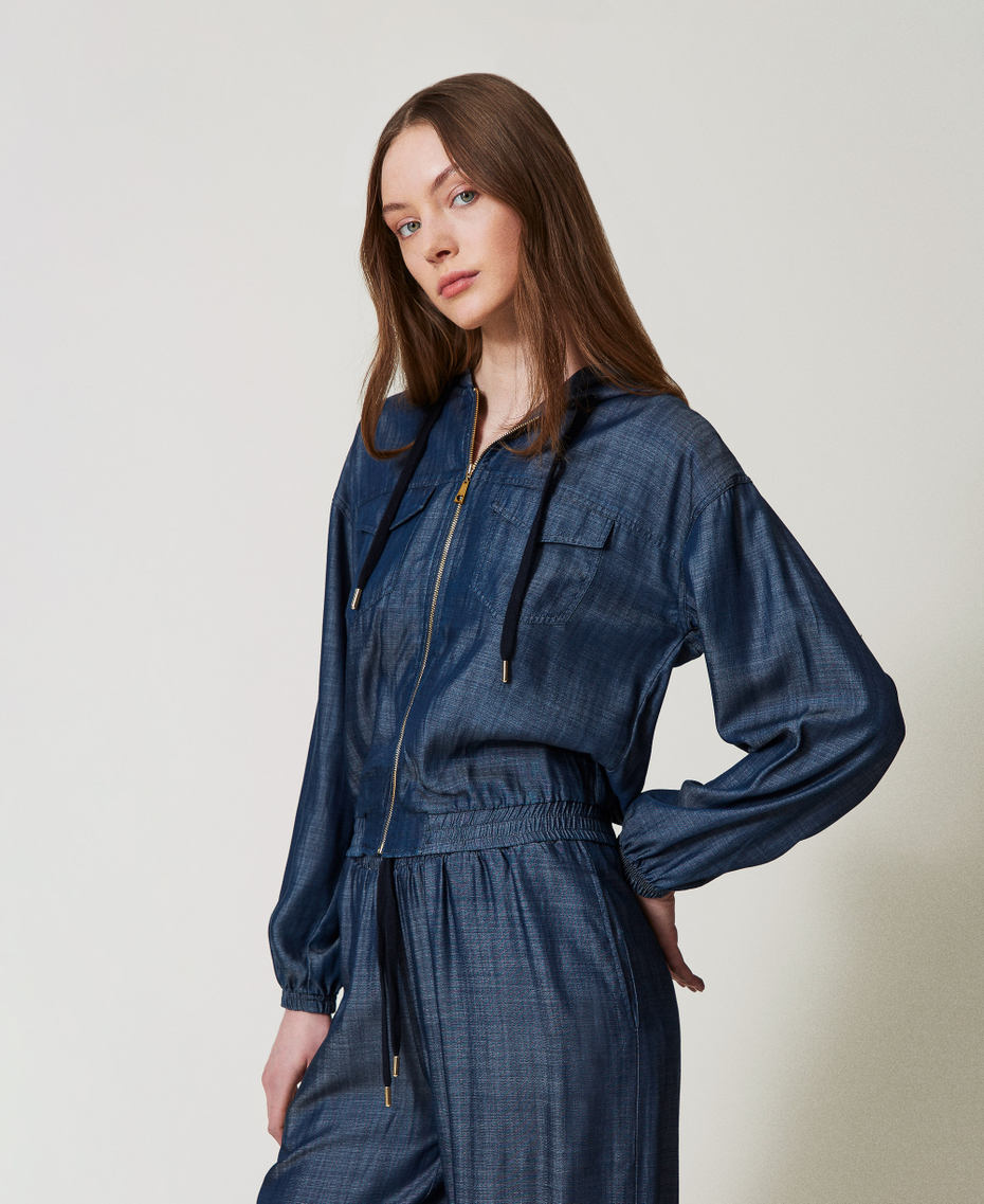 Felpa in chambray con zip Blue Denim Donna 251LL2DAA_12351_03