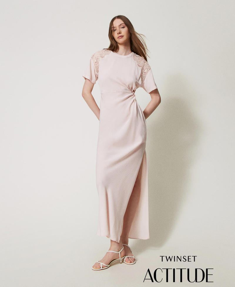Long twill dress with embroidery Tender Pink Pink Woman 251AP2420_00619_PA
