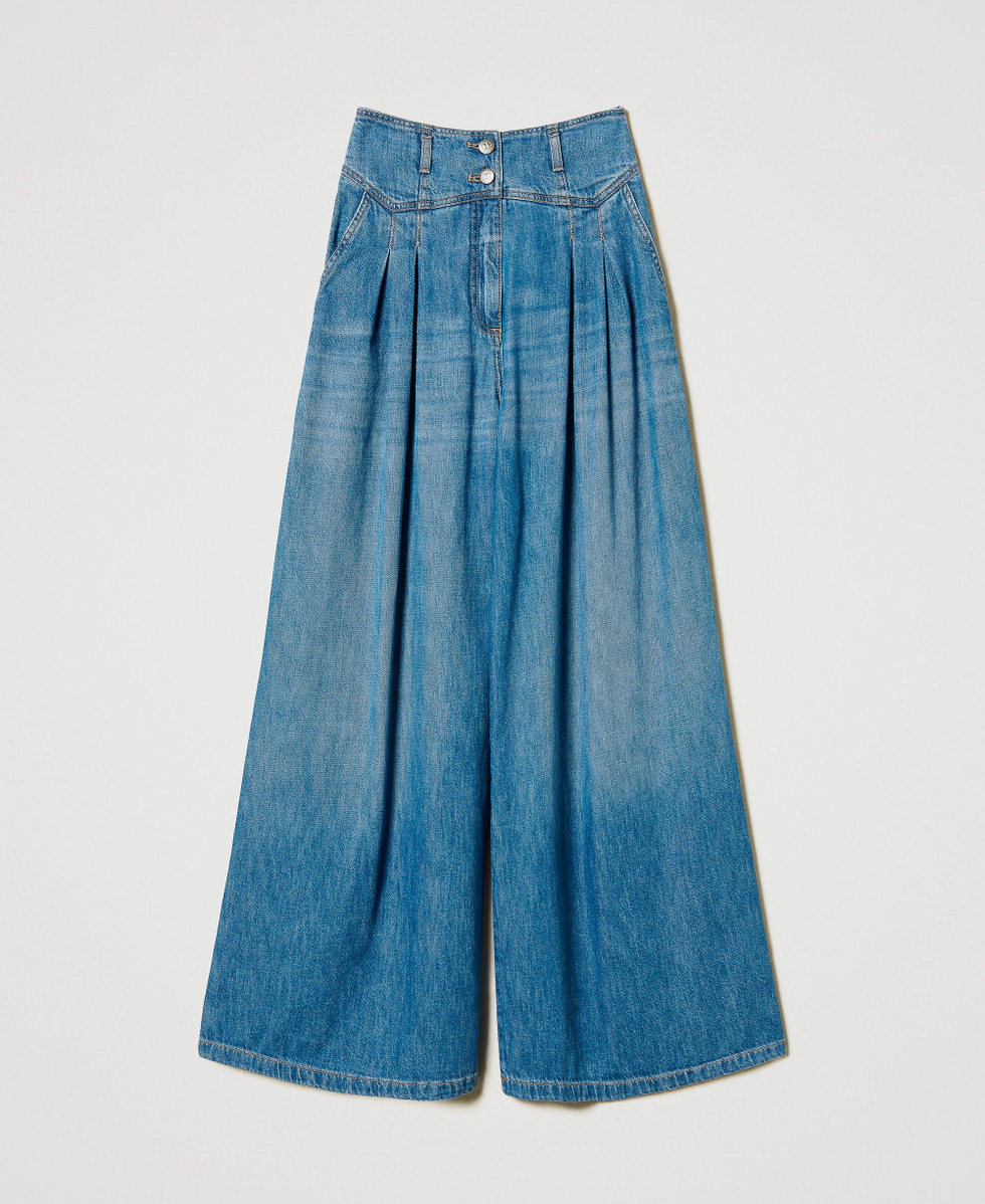 Wide-Leg-Jeans mit Falten