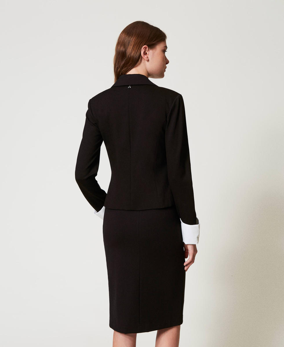 Jupe mi-longue ajust&eacute;e avec fleurs Noir Femme 251AP2532_00006_02