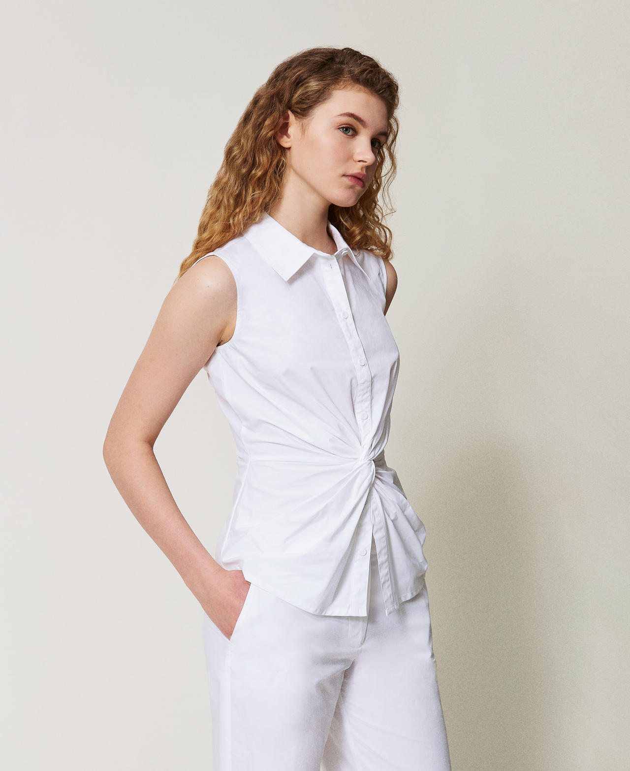 Camicia in popeline con nodo Bianco "Papers" Donna 251AX2101_00840_01