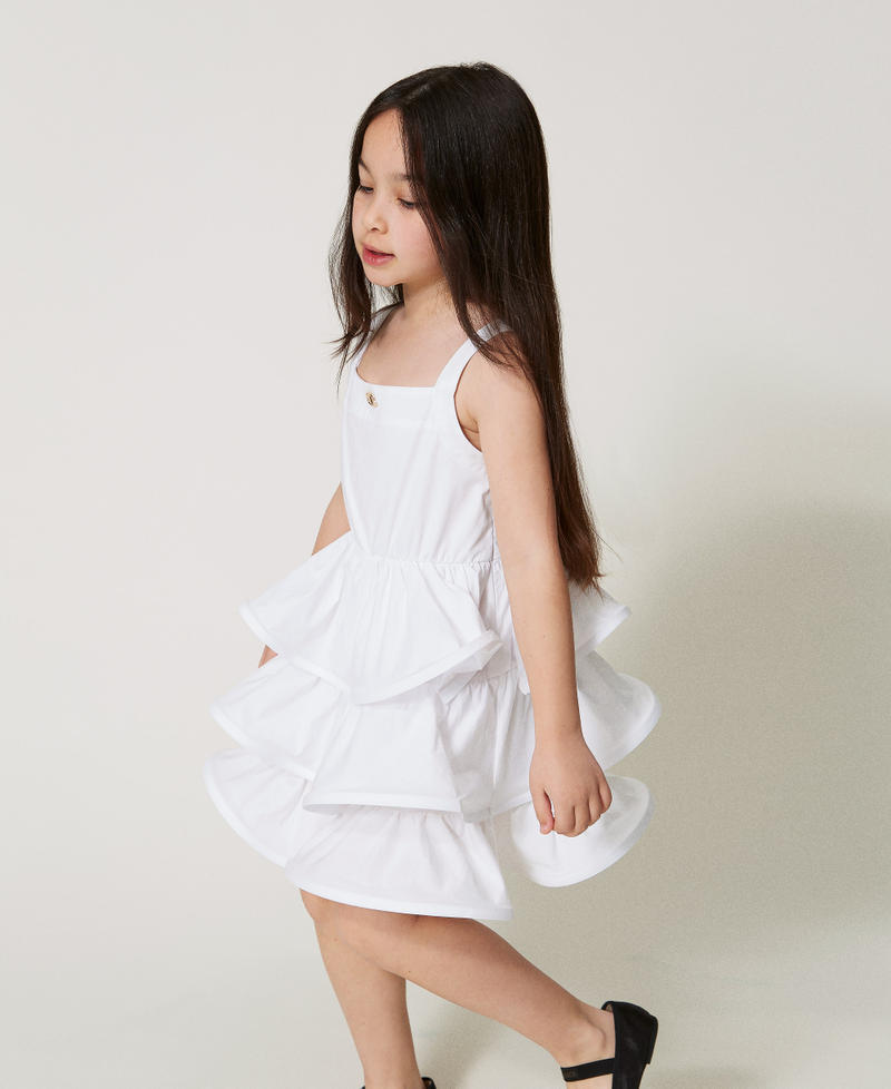 Kurzes Kleid aus Popeline mit Volants "Ice"-Wei&szlig; M&auml;dchen 251GJ2428_00808_01