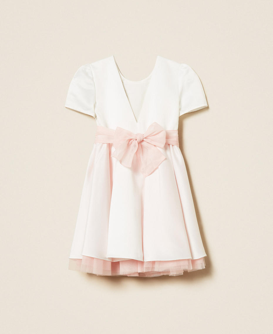 Abito corto baby in raso duchesse e tulle Bicolor Off White / Pink Dancer Bambina 261GB2102_13233_S1