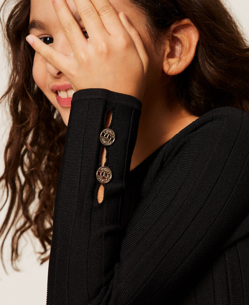 Pull ajour&eacute; avec boutons Noir Fille 261GJ3Q23_00006_04