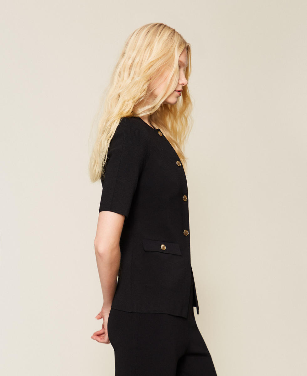 Jacke aus Strick mit Kn&ouml;pfen Schwarz Frau 261TP3131_00006_02