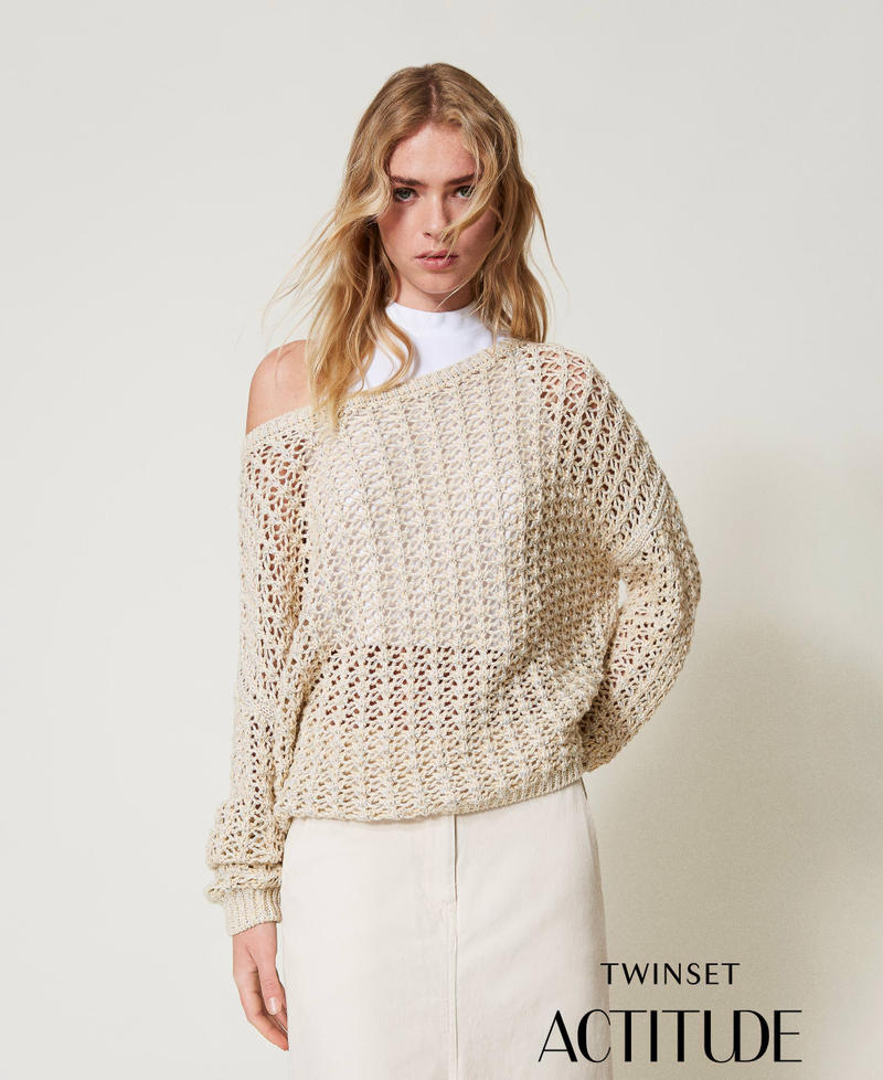 Maxipullover mit Lochmuster Multicolor Angora Frau 251AP3163_12226_PA