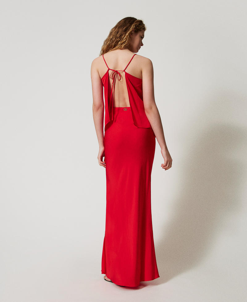 Gonna lunga in cr&ecirc;pe satin Hibiscus Red Donna 251TT2193_12365_03