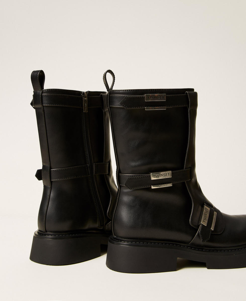 Boots with straps and logo Black Woman 252TGT110_00006_03