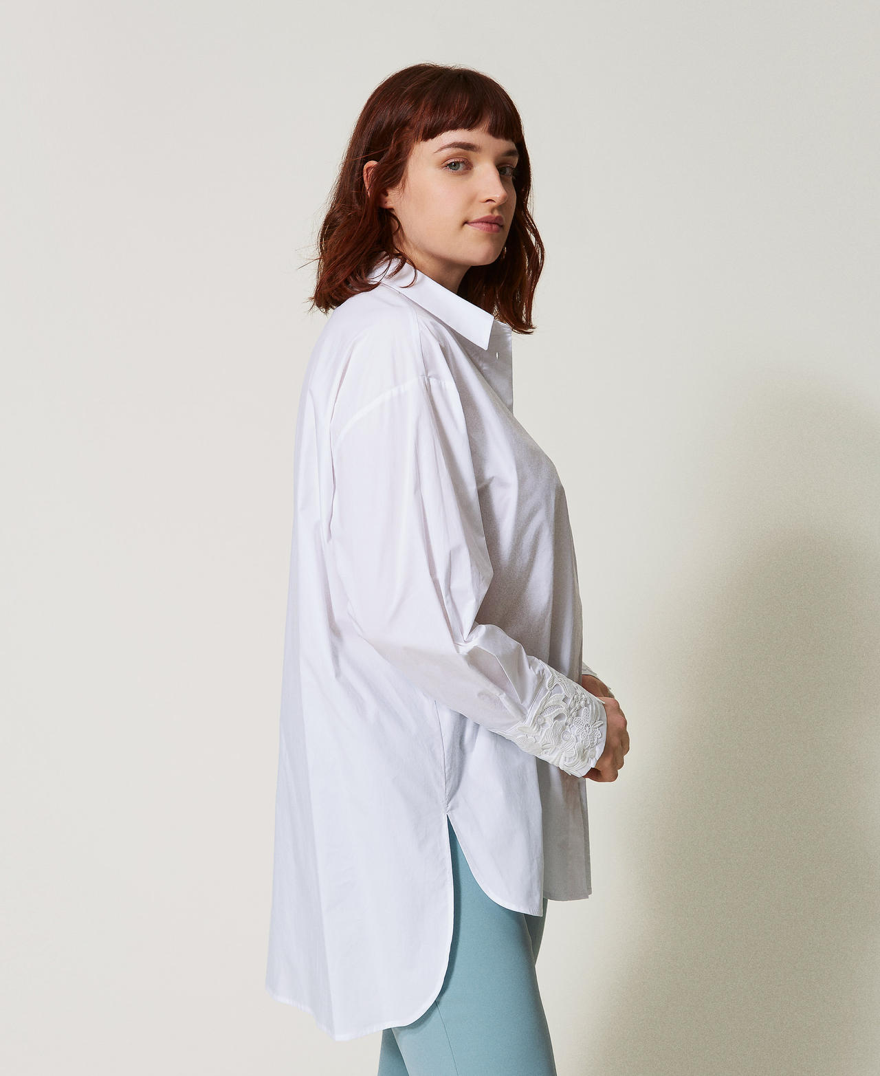Camicia over in popeline con pizzo Bianco Donna 251TP2280_00001_02