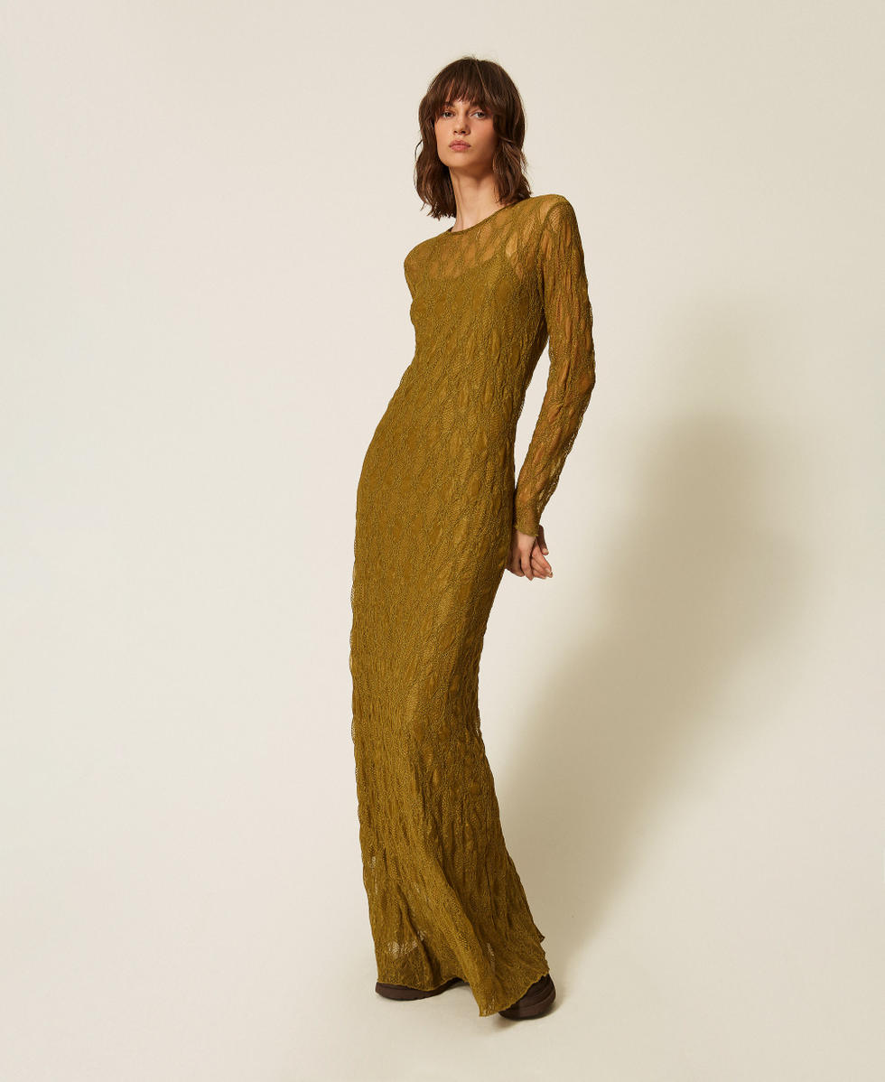 Long stretch lace dress Shiny Oil Woman 262LI2NDD_13450_01