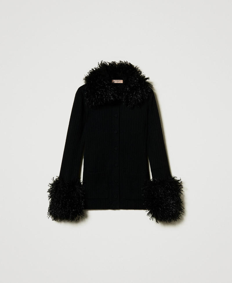 Wool blend and faux fur cardigan