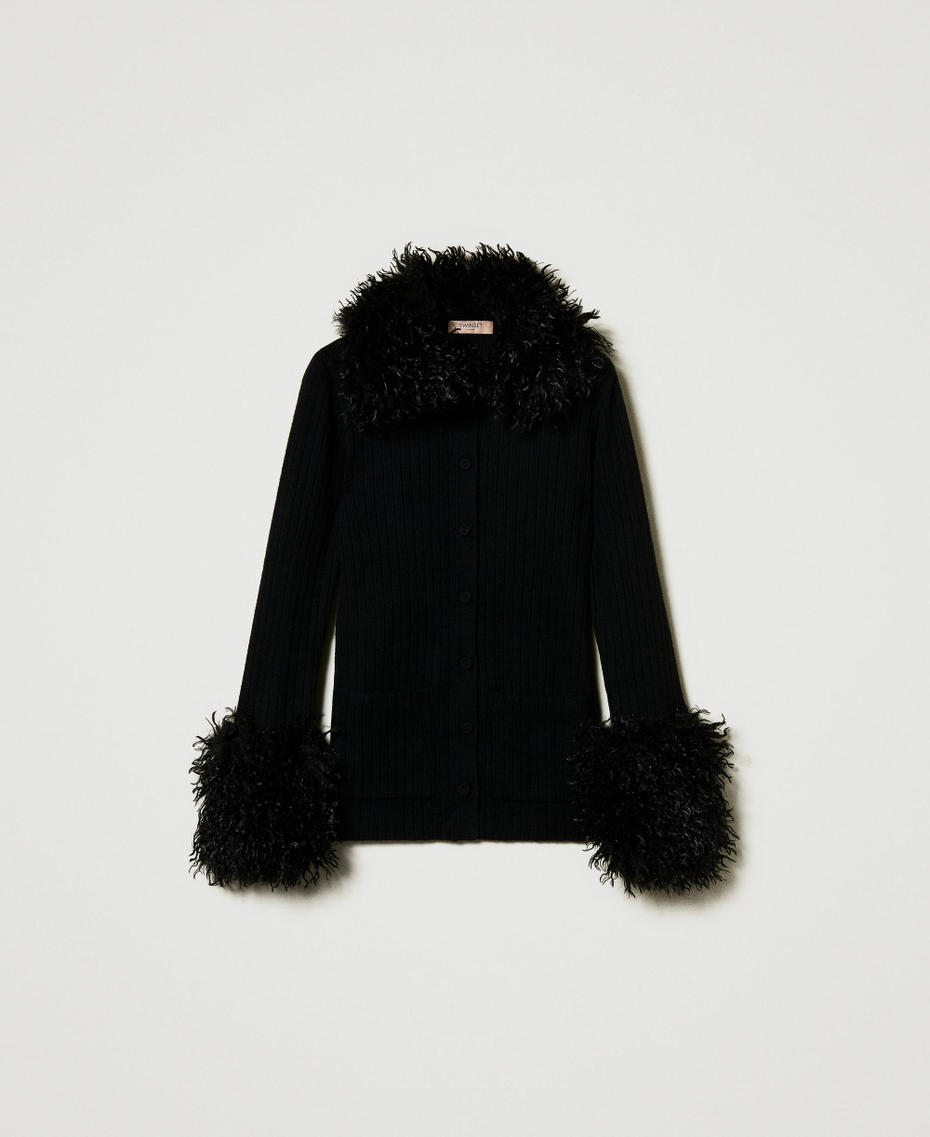 Wool blend and faux fur cardigan