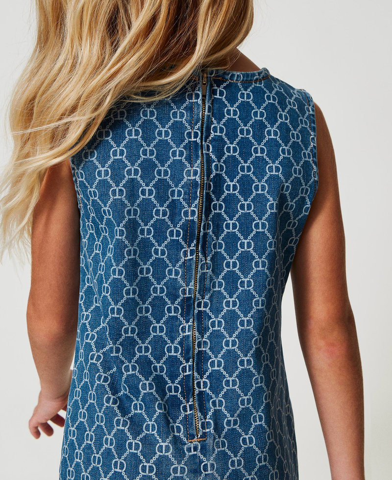 Short denim dress with Oval T logo all over Mid Denim Logo Girl 251GJ2660_12281_04
