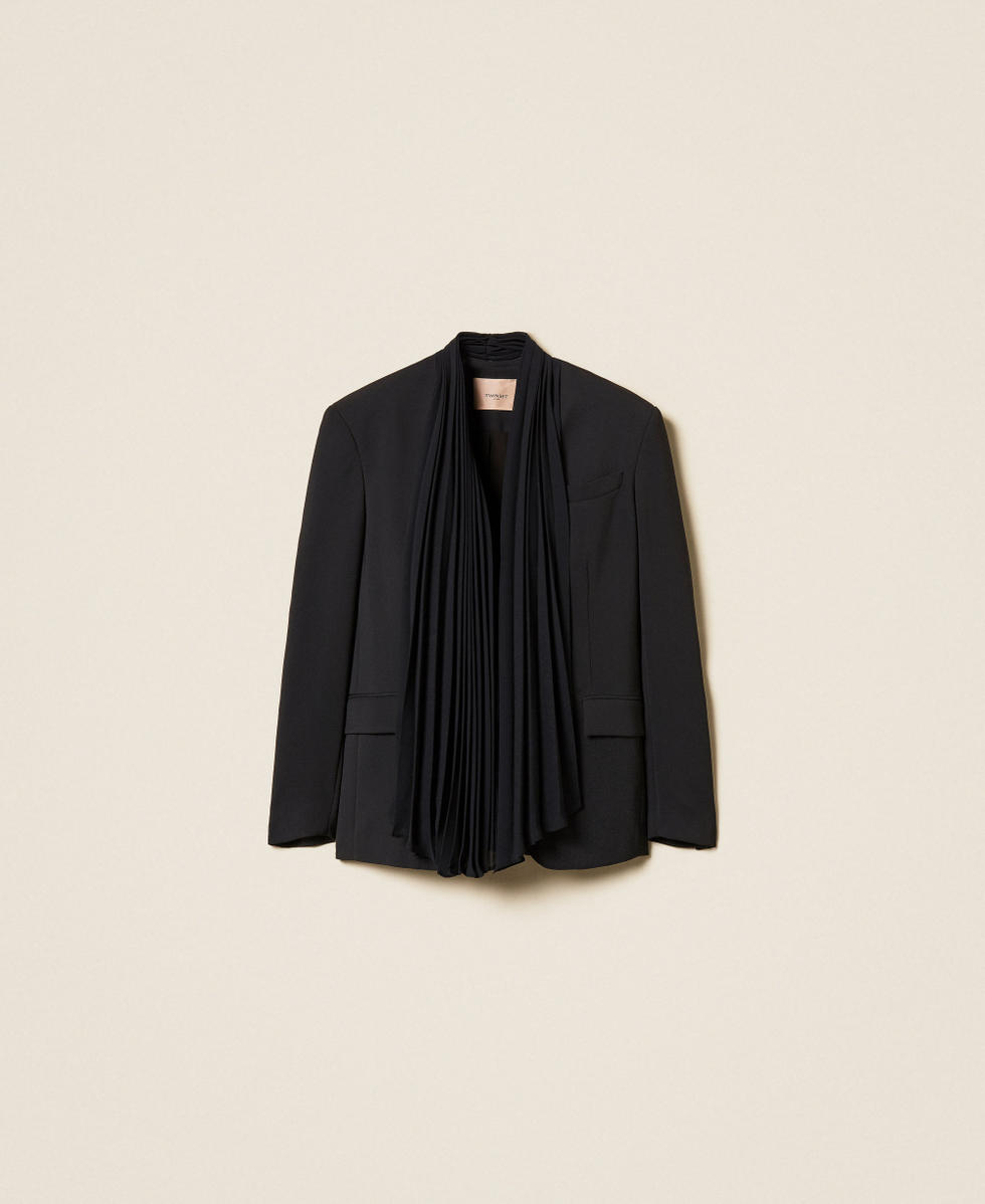 Cr&ecirc;pe jacket with pleated sash