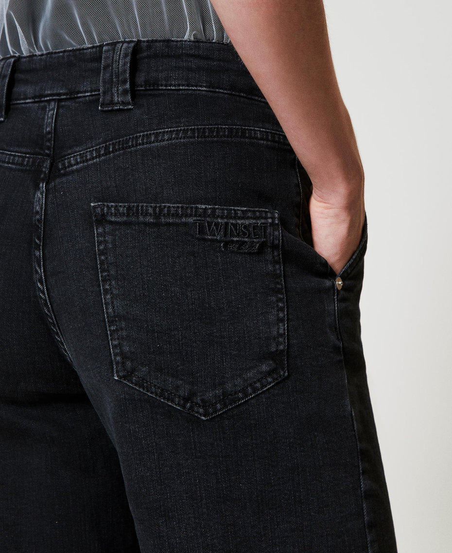 Wide leg jeans with permanent crease Black Denim Woman 251AP2373_01103_03