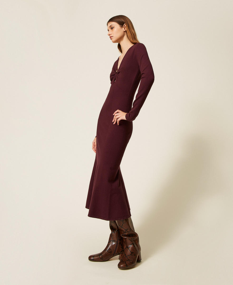 Knit midi dress with Oval T “Wine tasting” Purple Woman 252TP3140_05609_02