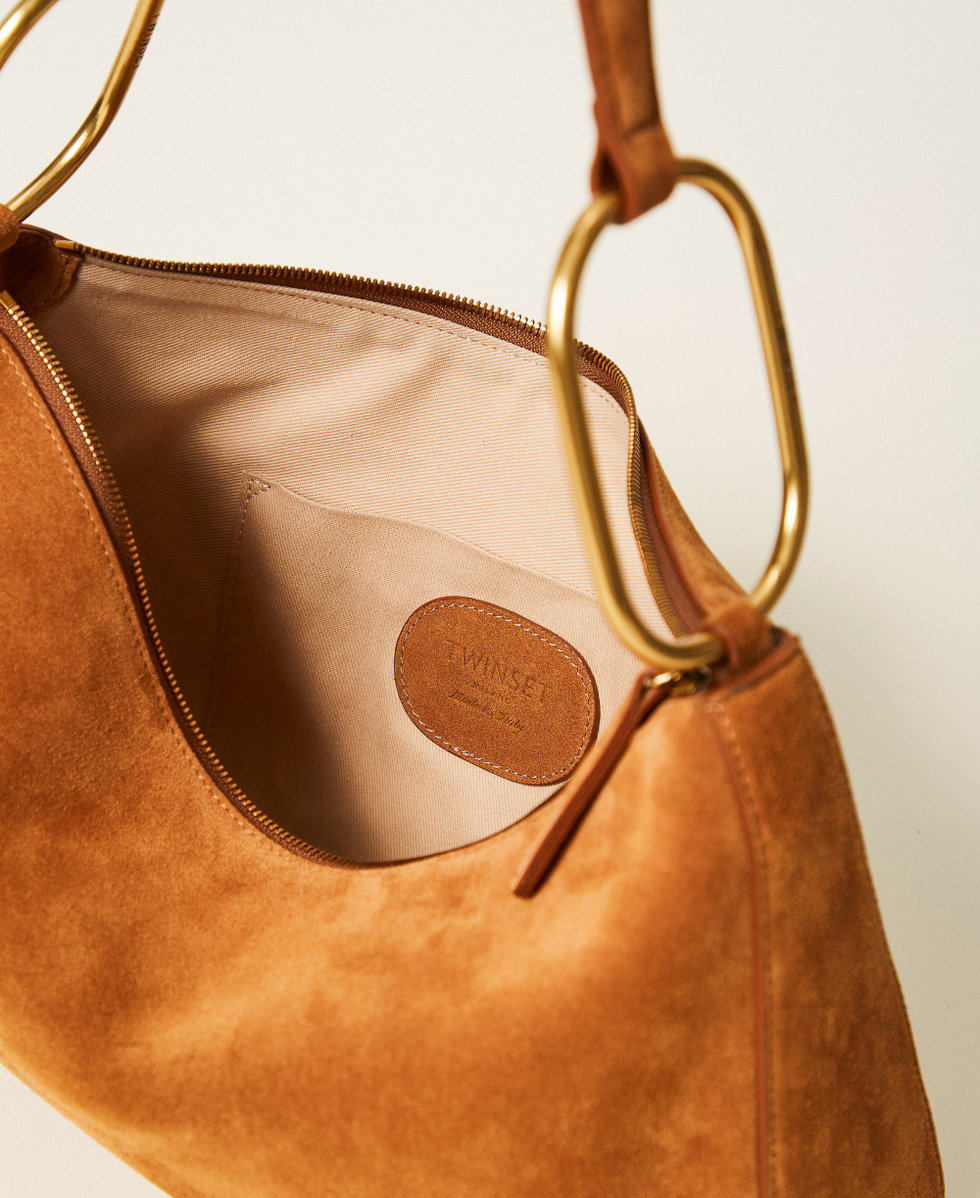 'Liliane' medium suede bag with rings "Bubinga Wood" Brown Woman 261TB7086_11061_04