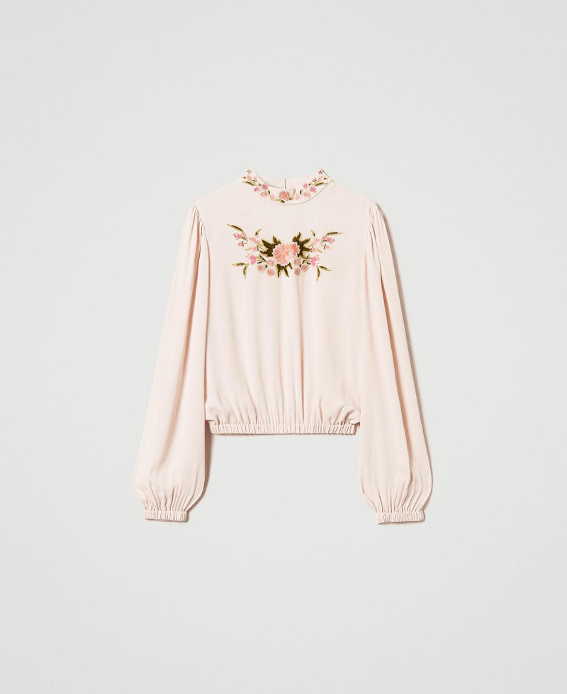 Blouse with floral embroidery Beige/Multicolour Flowers Embroidery Woman 251TP2472_12306_S0