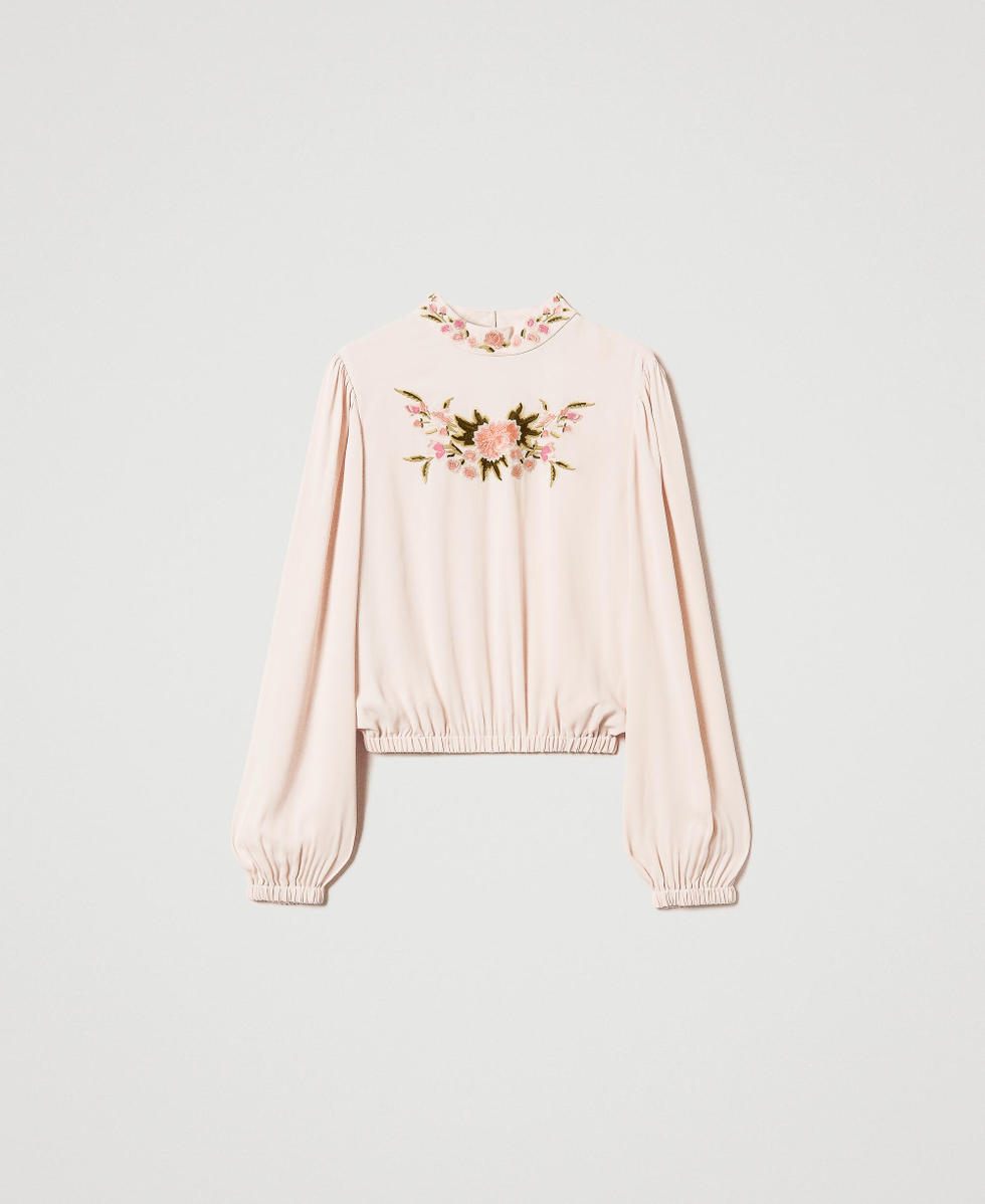 Blouse with floral embroidery Beige/Multicolour Flowers Embroidery Woman 251TP2472_12306_S0