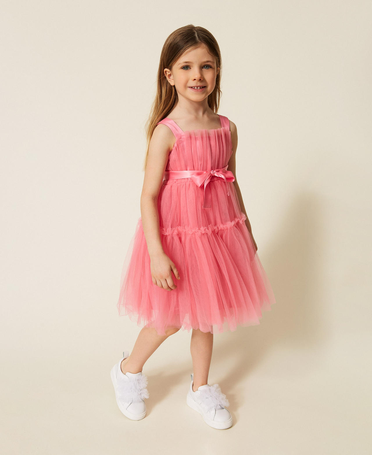 Twinset Girls "Sunrise" Pink ' Short Tulle Dress With Belt