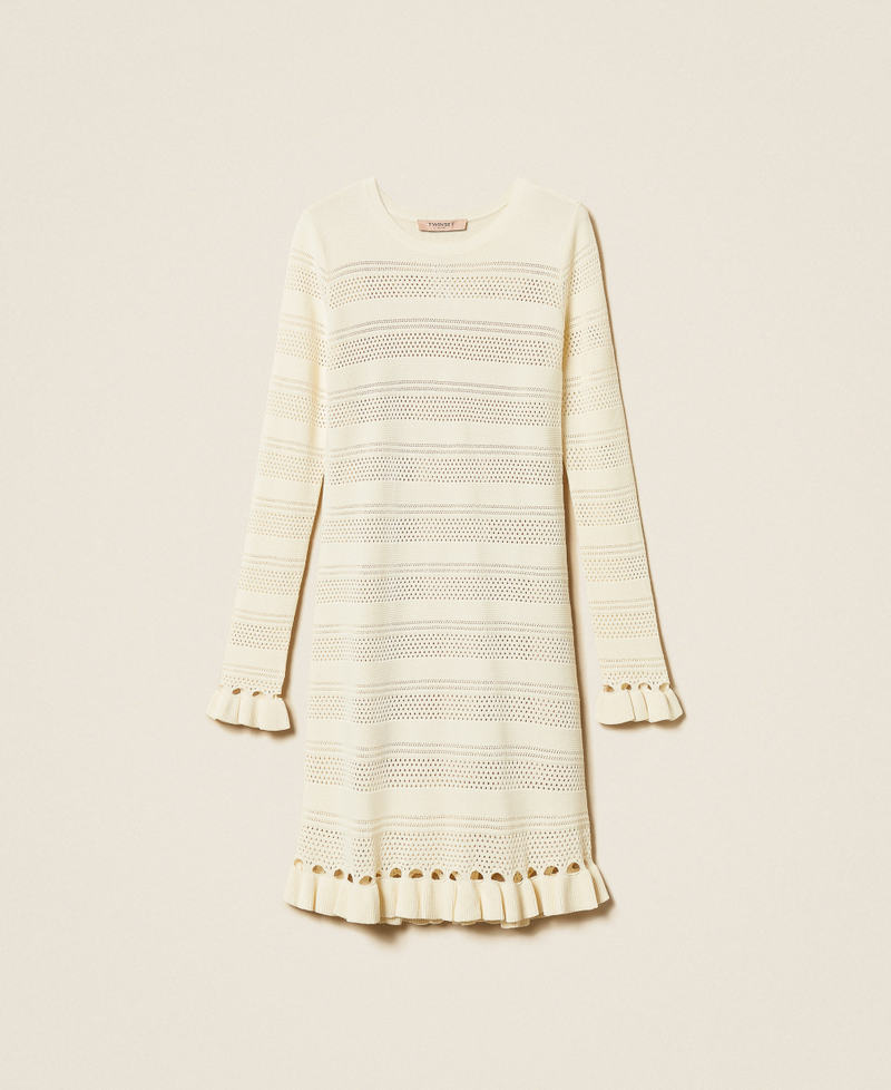 Kurzes Strickkleid mit Volant Perlmutt Frau 261TP3081_00059_S0