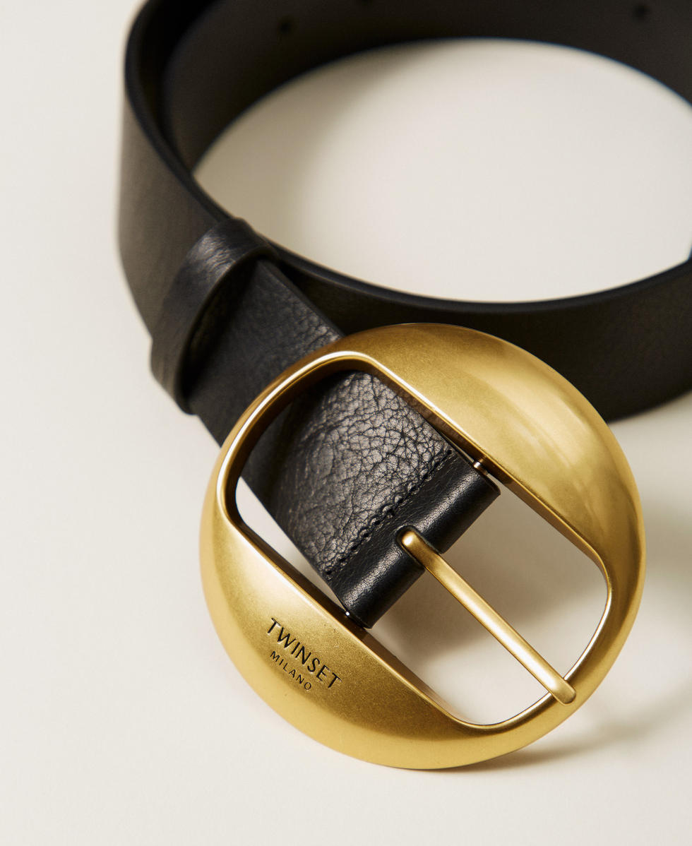 Leather belt with round buckle Black Woman 262TA4240_00006_02
