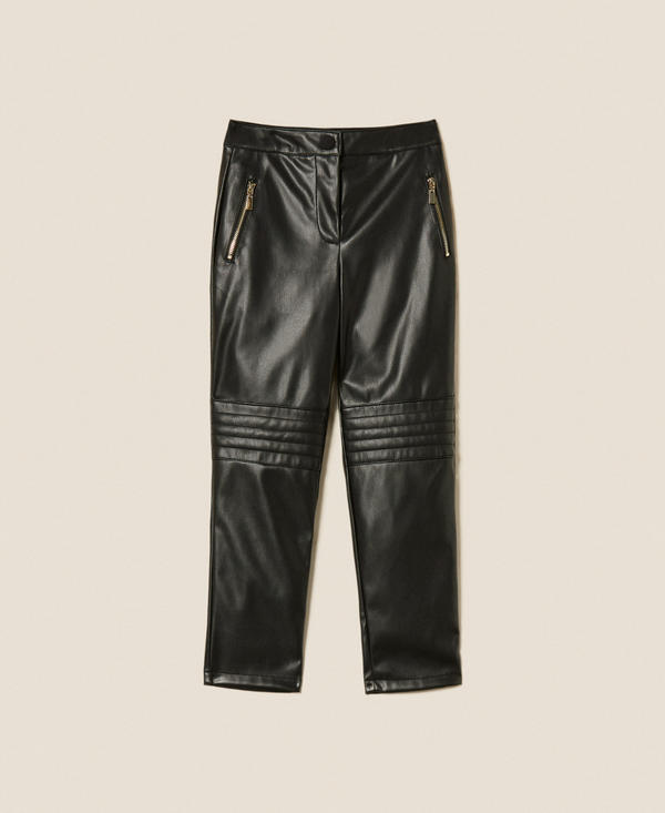 Faux leather trousers with stitching