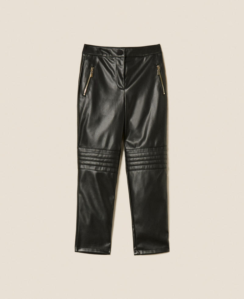 Pantalon effet cuir avec surpiqûres Noir Fille 252GJ2090_00006_S0