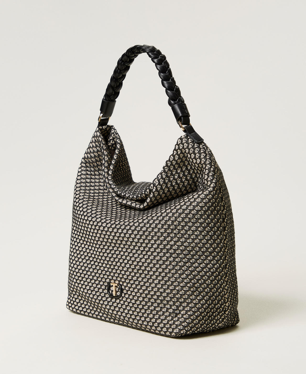 Hobo-Bag aus Canvas in Netzoptik Schwarz Frau 251TD8321_00006_02