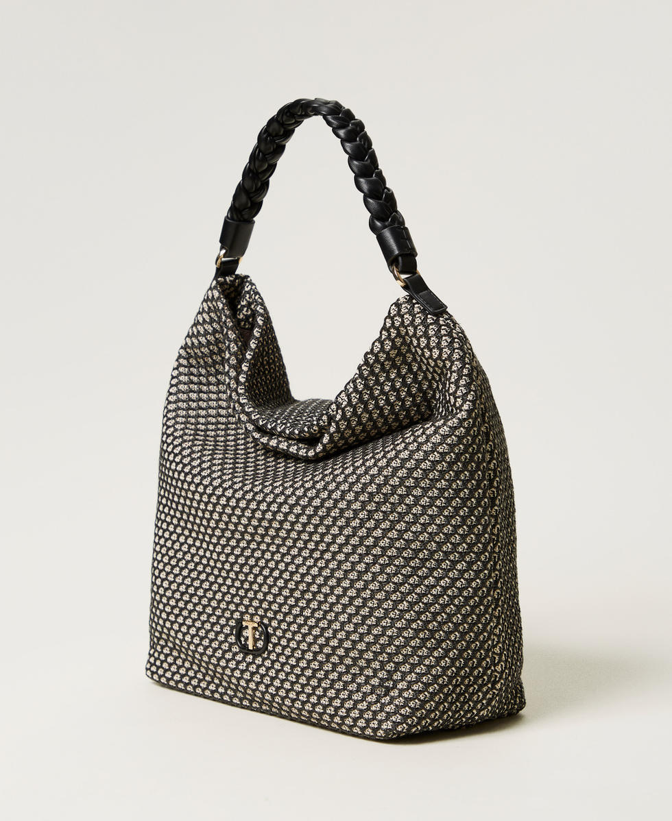 Mesh-effect canvas hobo bag Black Woman 251TD8321_00006_02