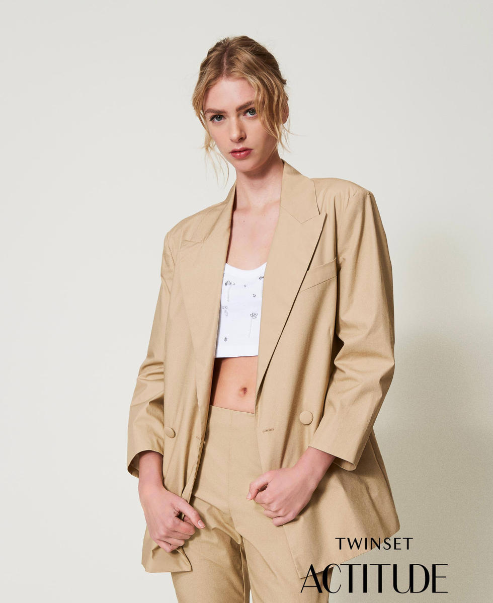 Double-breasted poplin blazer