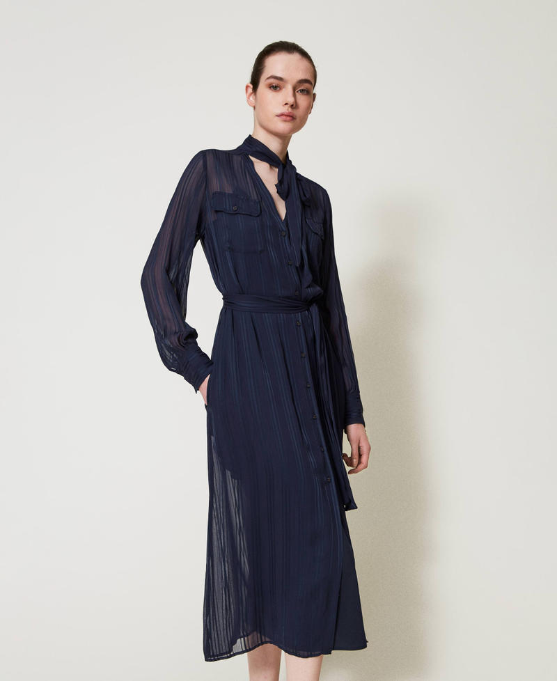 Georgette and satin midi shirt dress Blue Night Woman 251TP2260_00238_01