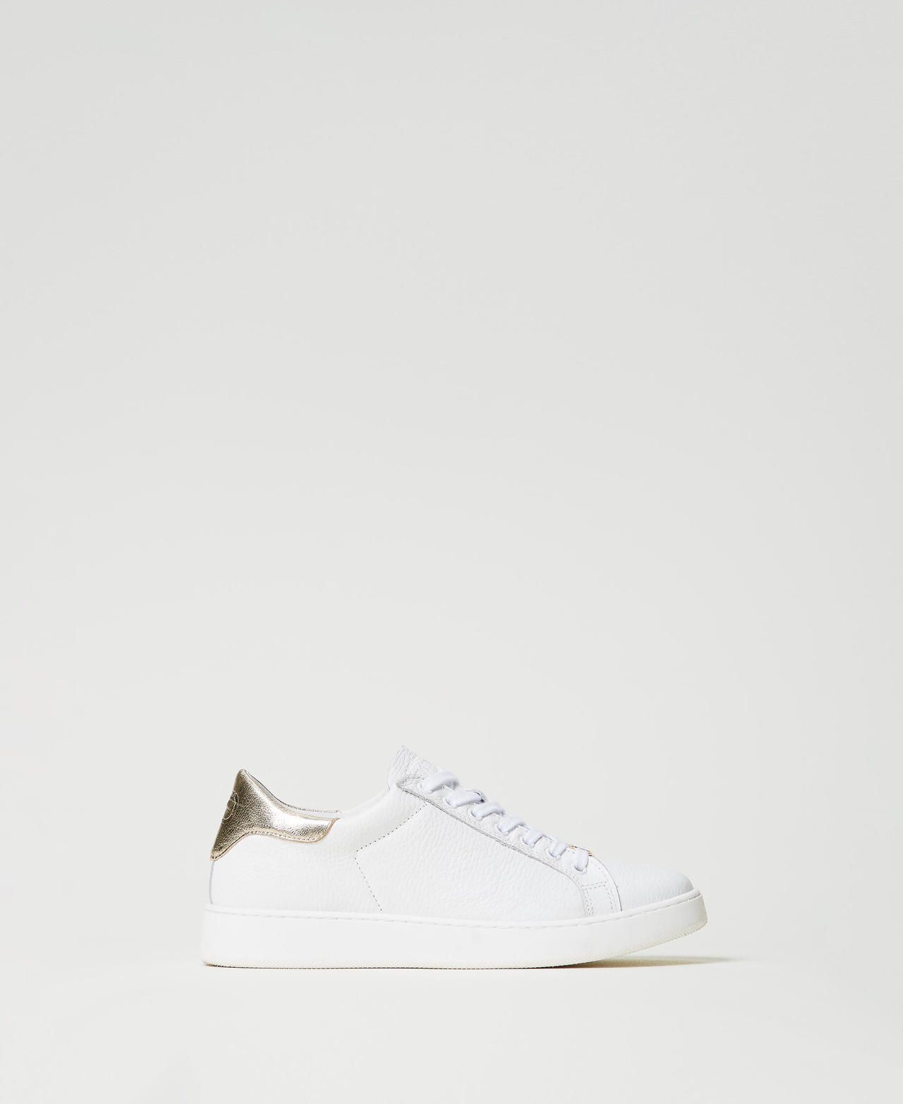 Sneakers in pelle con dettaglio laminati Bicolor Bianco Ottico / Oro Donna 251TCP048_07049_01