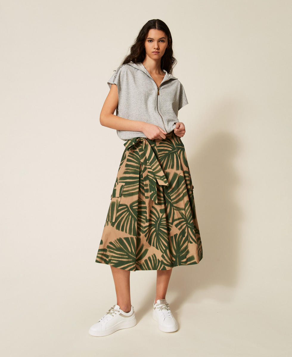 Jupe mi-longue en popeline avec imprim&eacute; Imprim&eacute; Jungle Femme 261LL2TBB_13301_T0