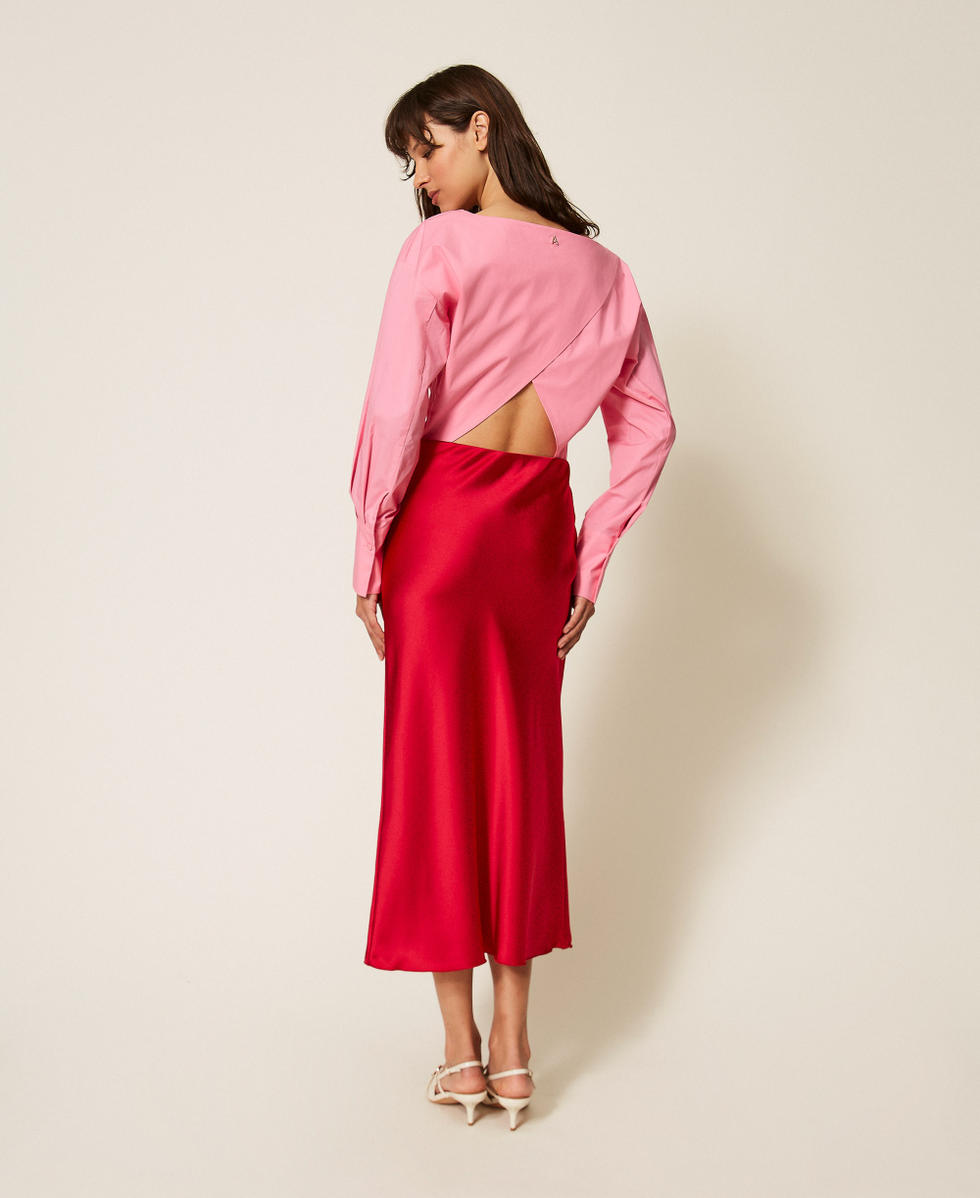 Long satin skirt Magenta Red Woman 261AP2252_13160_03