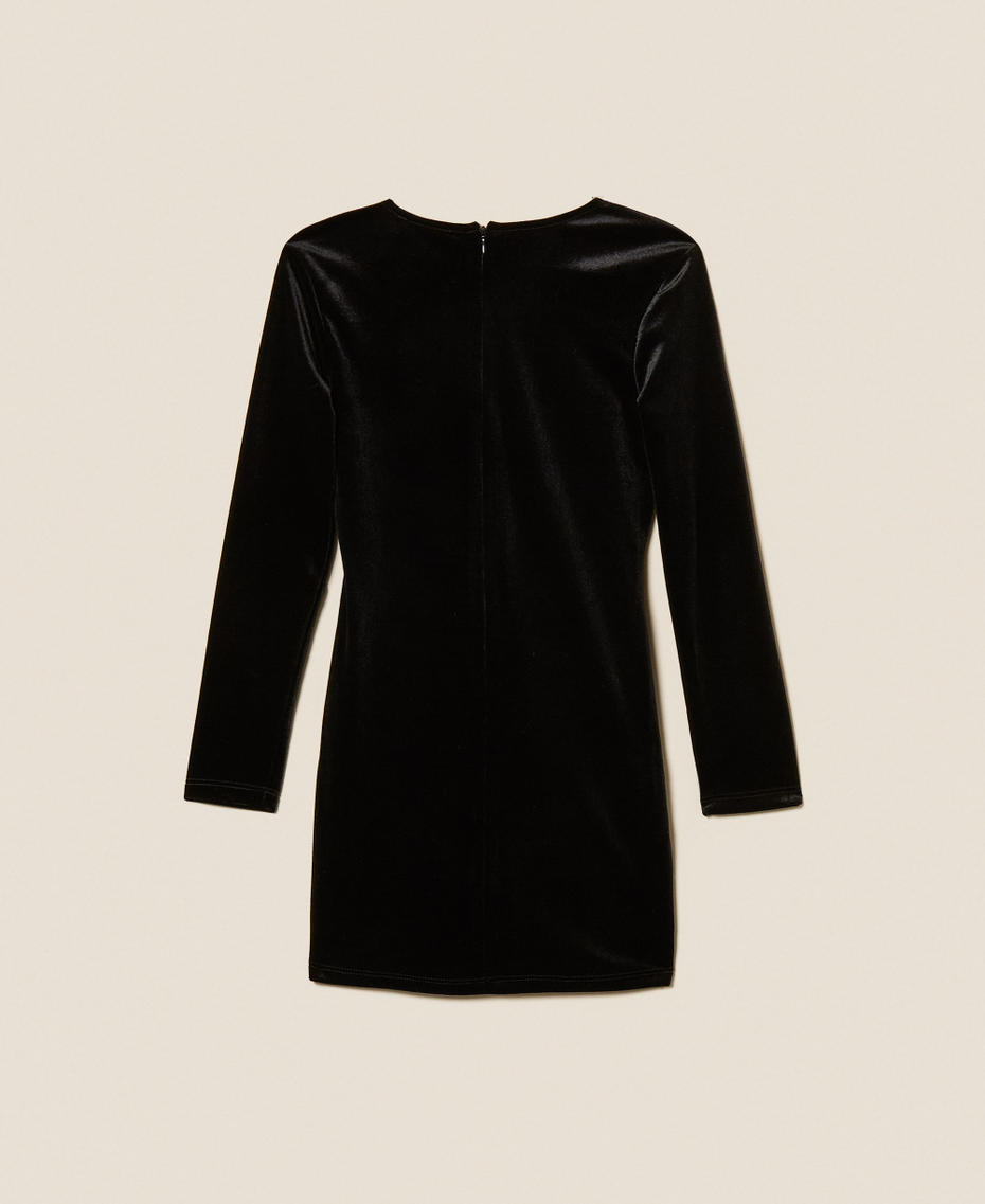 Chenille short dress with oval T Black Girl 252GJ2035_00006_S1