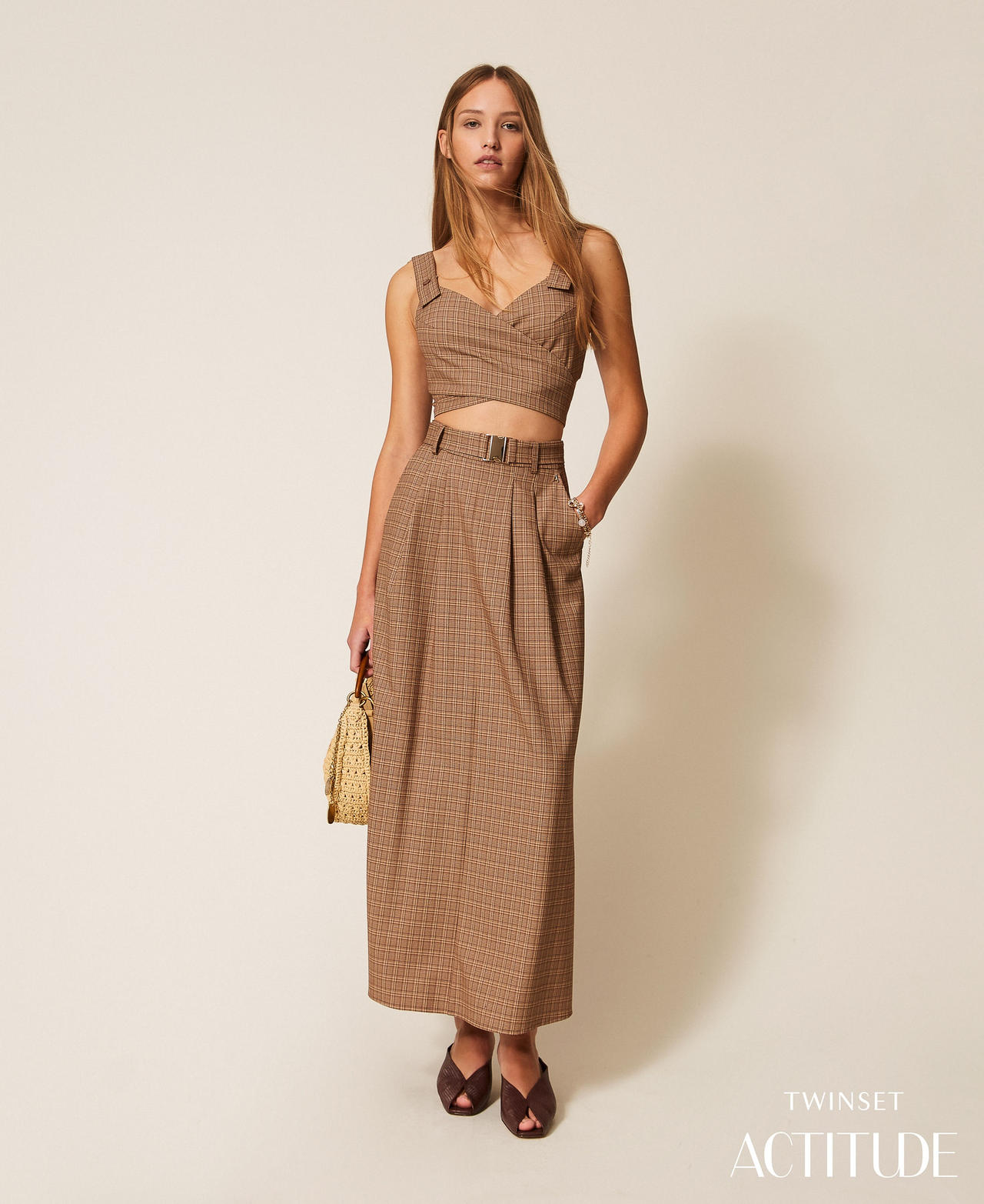 Long glen plaid skirt Chocolate Lab Prince Of Wales Woman 261AP2283_13310_PA